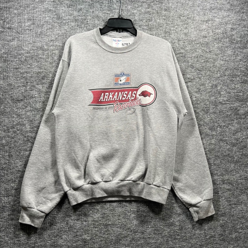 Vintage Jerzees Arkansas Razorbacks 2002 Music City Bowl Sweatshirt Gray Medium